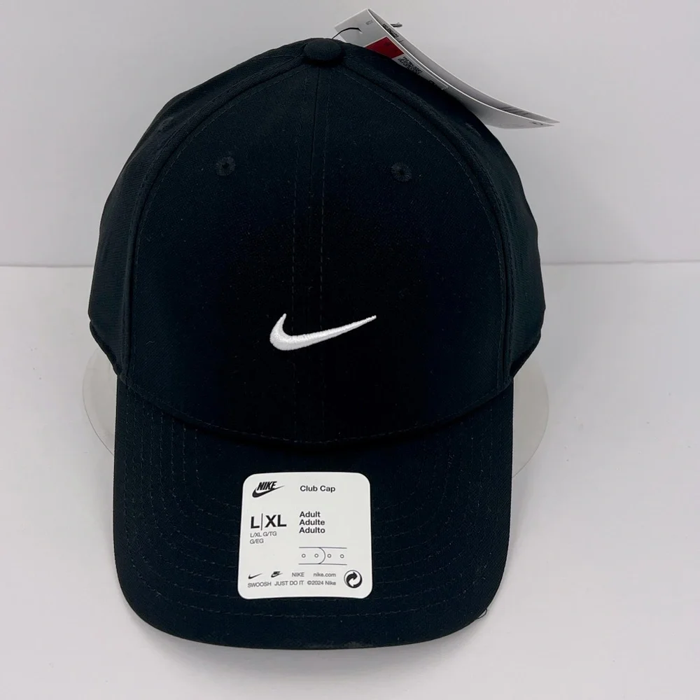 NIKE HAT/CAP UNISEX, JET BLACK, UNISEX, ADJ STRAP, WHITE LOGO EMBROIDERED UNISEX - Picture 1 of 15